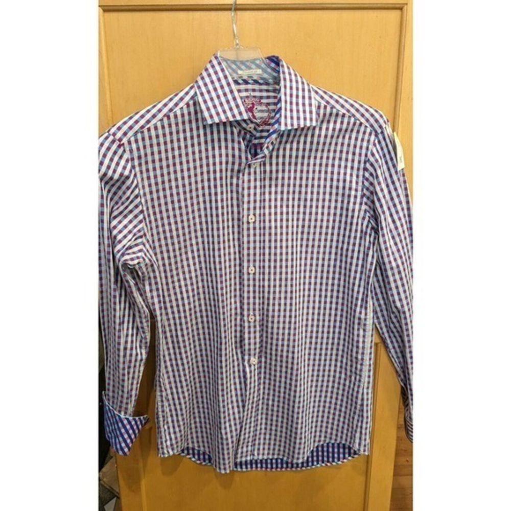 Bugatchi Shaped Fit Button Down Size small Flip Cuff Plaid